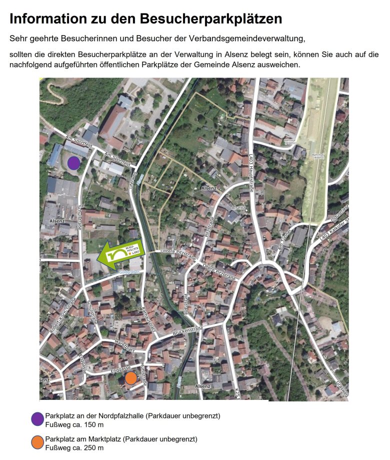 Übersichtskarte der Parkmöglichkeiten am Standort Alsenz
